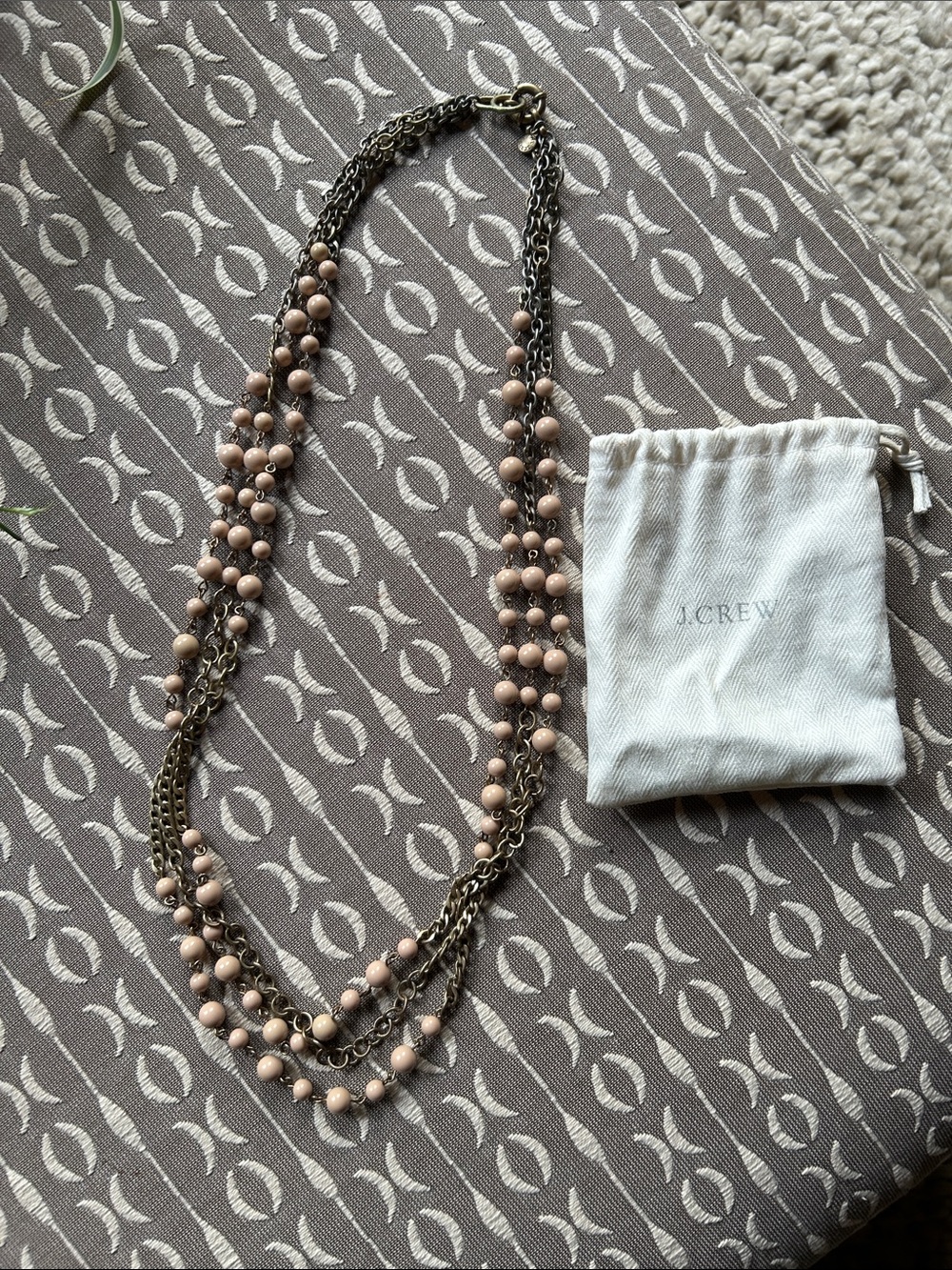 J. Crew Blush Pink Beaded Multi-Strand Necklace with Antique Gold Chains